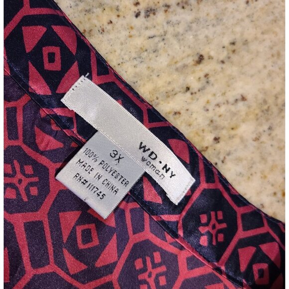 WD Ny Plus Size 3X Pink Blue Satin Silky Babydoll Empire Waist Geometric Blouse - Picture 8 of 13